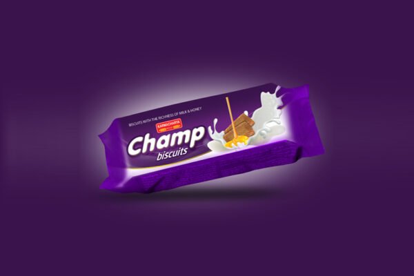 Champ Biscuits with the process of milk and honey which you can see the graphic design as much as the name is. Biscuits Package design by InDesign Media
