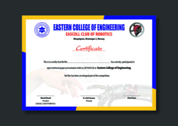 Eastern College of Engineering - Certificate design