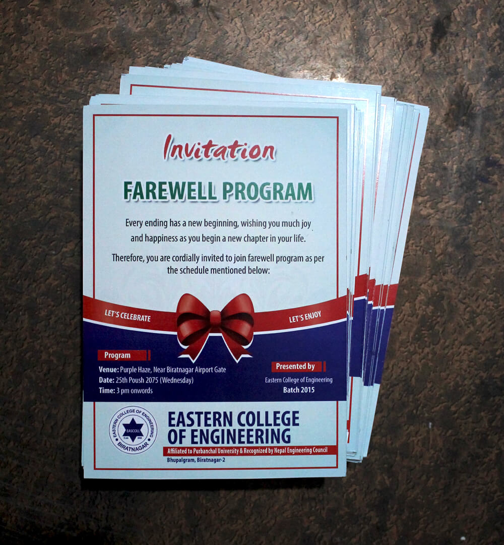 Farewell Program Eastern College of Engineering Biratnagar - Invitation Card