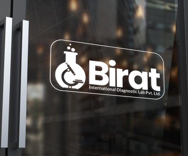 a glass door with the word birat on it.